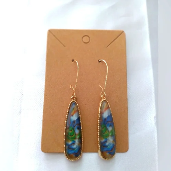 #6 New! 18k Gold Plated Marbled Stone Dangle Earrings - Picture 10 of 10